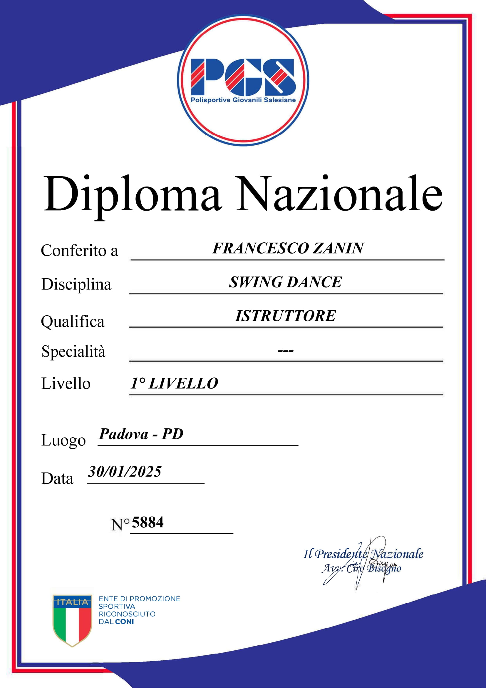 diploma di francesco zanin