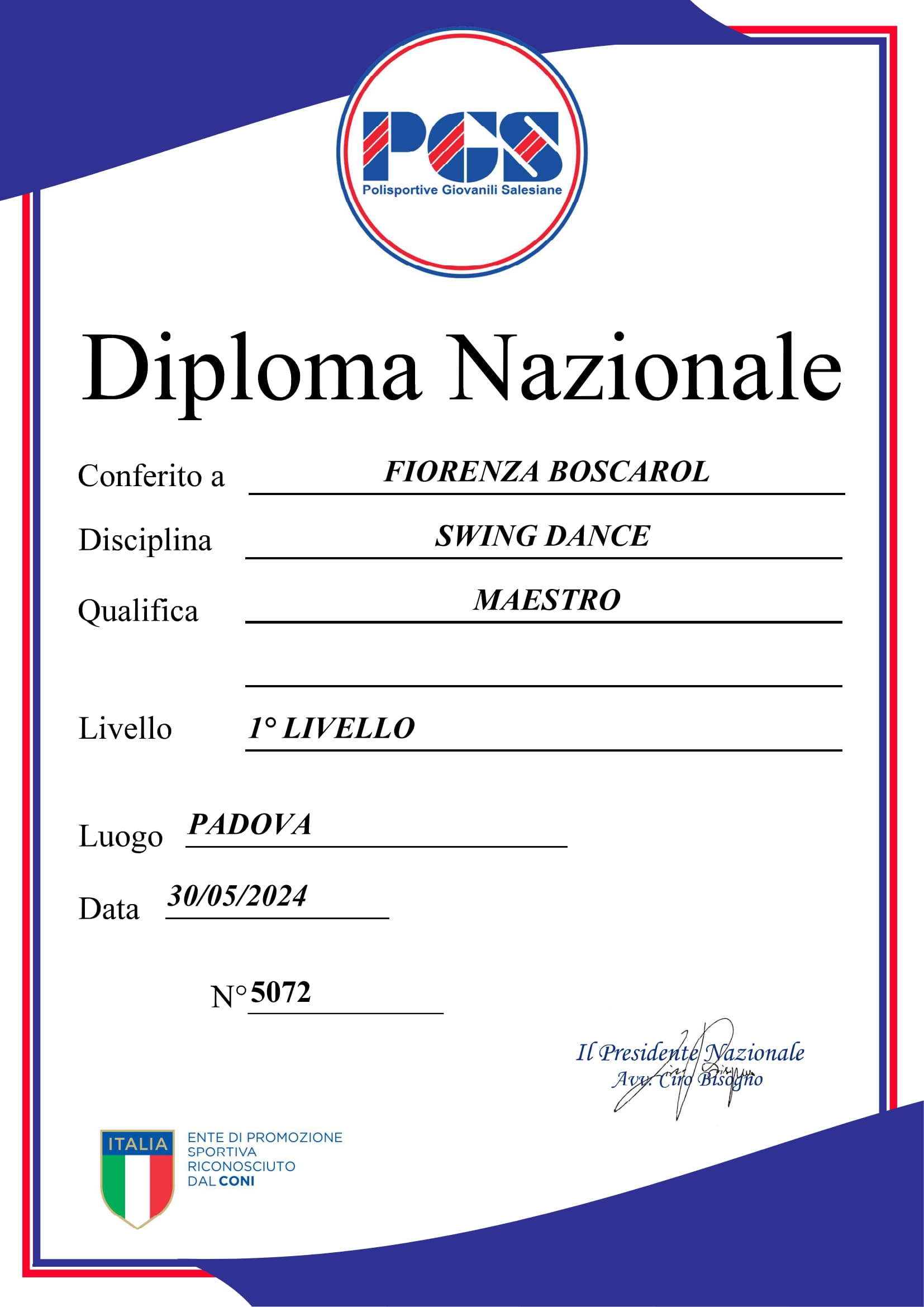 diploma insegnamento lindy hop